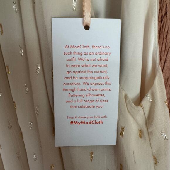 ModCloth Maxi Dress Illuminated Elegance Ivory Halter Party Metallic Large NWT - Picture 10 of 12